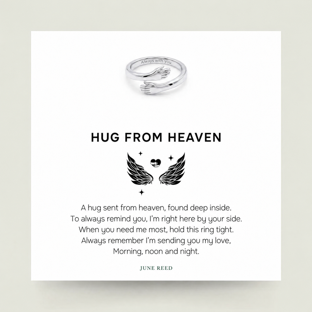 June Reed Wrapped in Love Hug Ring with Hug from Heaven message card